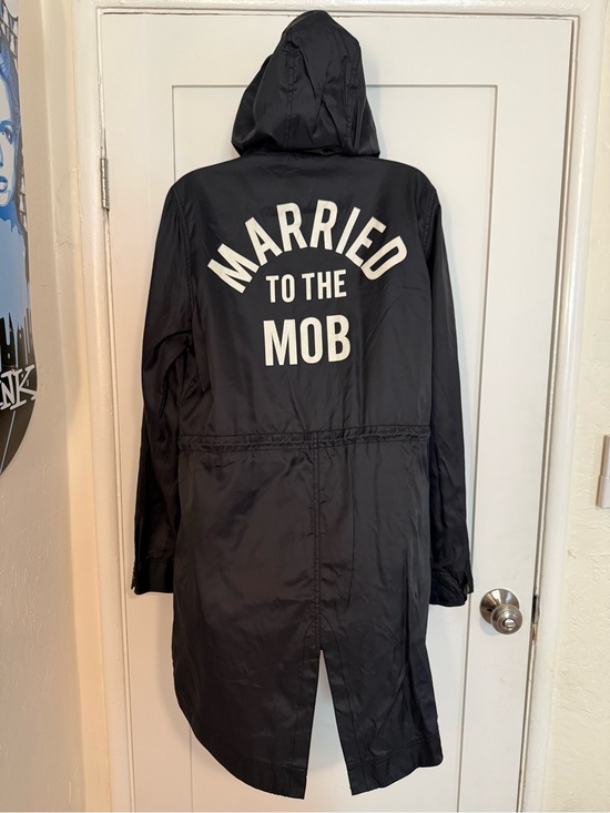 Married to the Mob Jackets & Blazers - Married to the Mob Black Nylon Jacket with white logo back graphic
